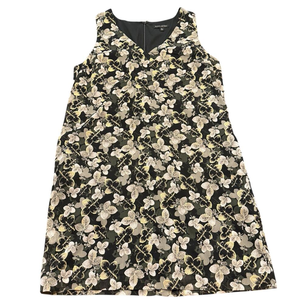 Banana Republic Women’s black metallic gold grey floral tank sheath dress, 14
